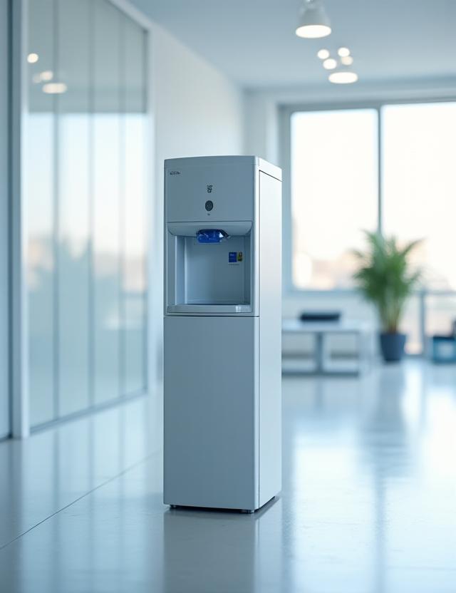 Modern sleek water dispenser in a bright minimalist office
